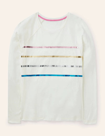 Lorna Baseball Top-Ivory, Foil Placement Stripe
