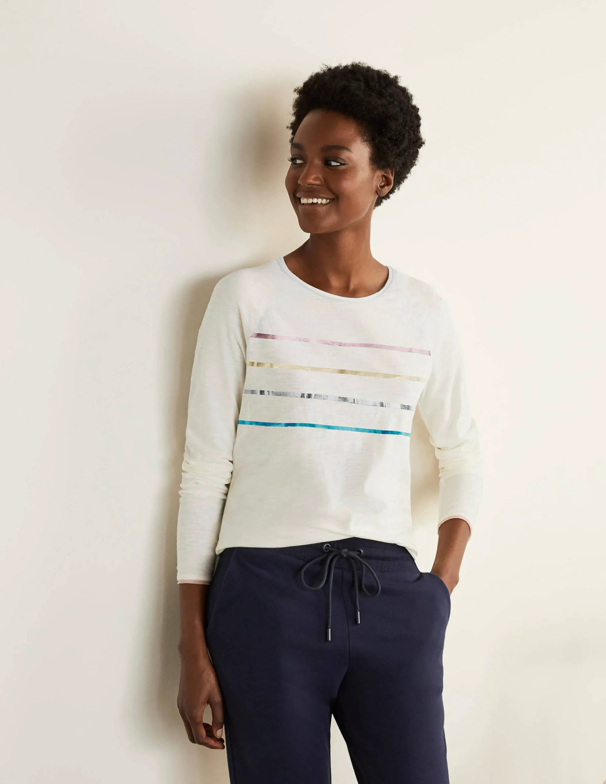 Lorna Baseball Top-Ivory, Foil Placement Stripe