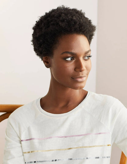 Lorna Baseball Top-Ivory, Foil Placement Stripe