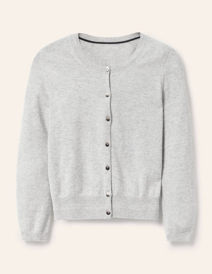 Cashmere Crop Cardigan-Grey Melange