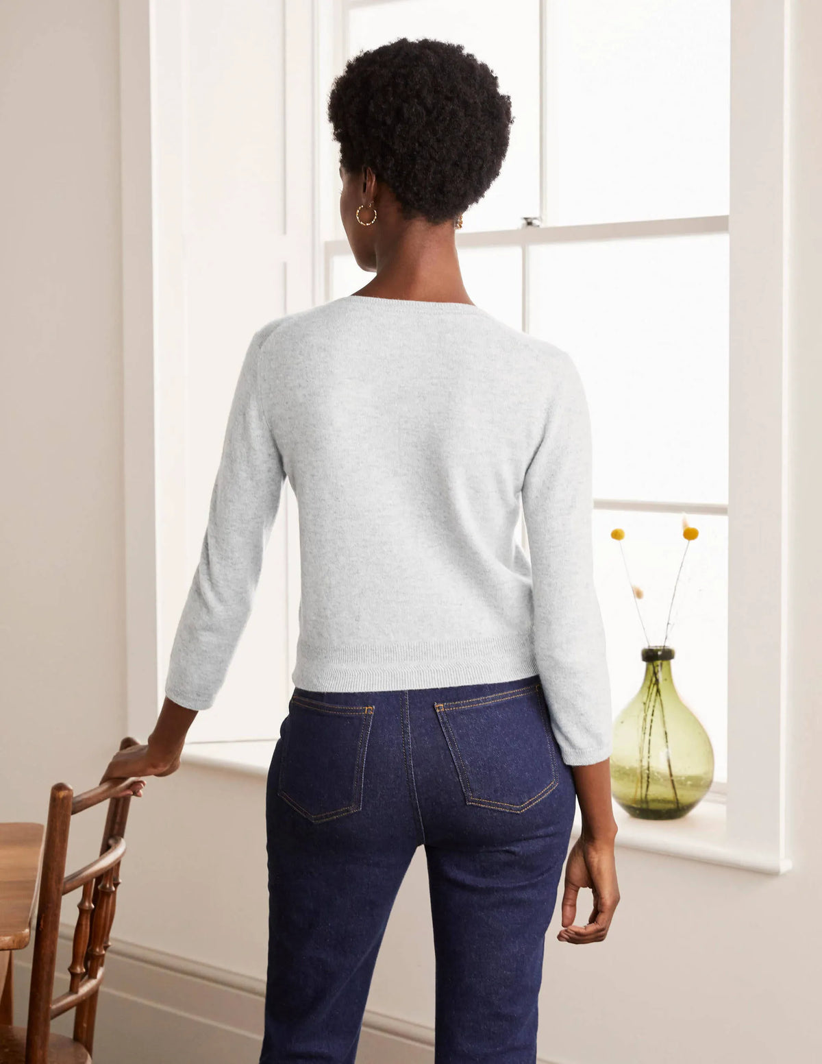 Cashmere Crop Cardigan-Grey Melange