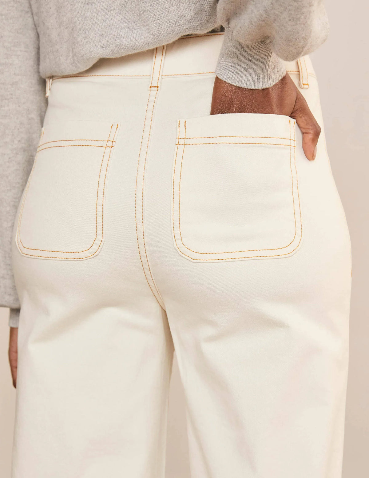 Patch Pocket Wide Leg Jeans-Ivory