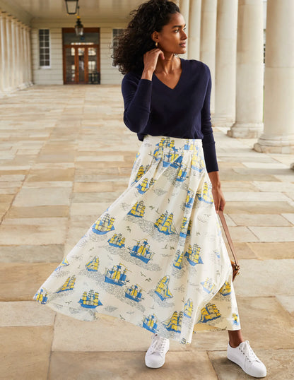 Livia Full Skirt-Ivory Nautical Voyage