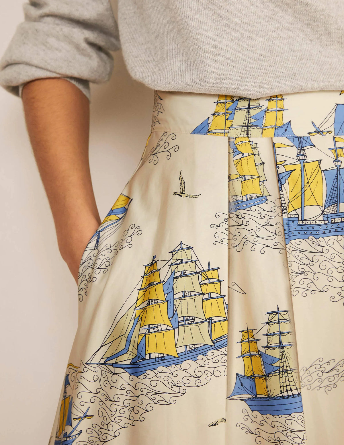 Livia Full Skirt-Ivory Nautical Voyage