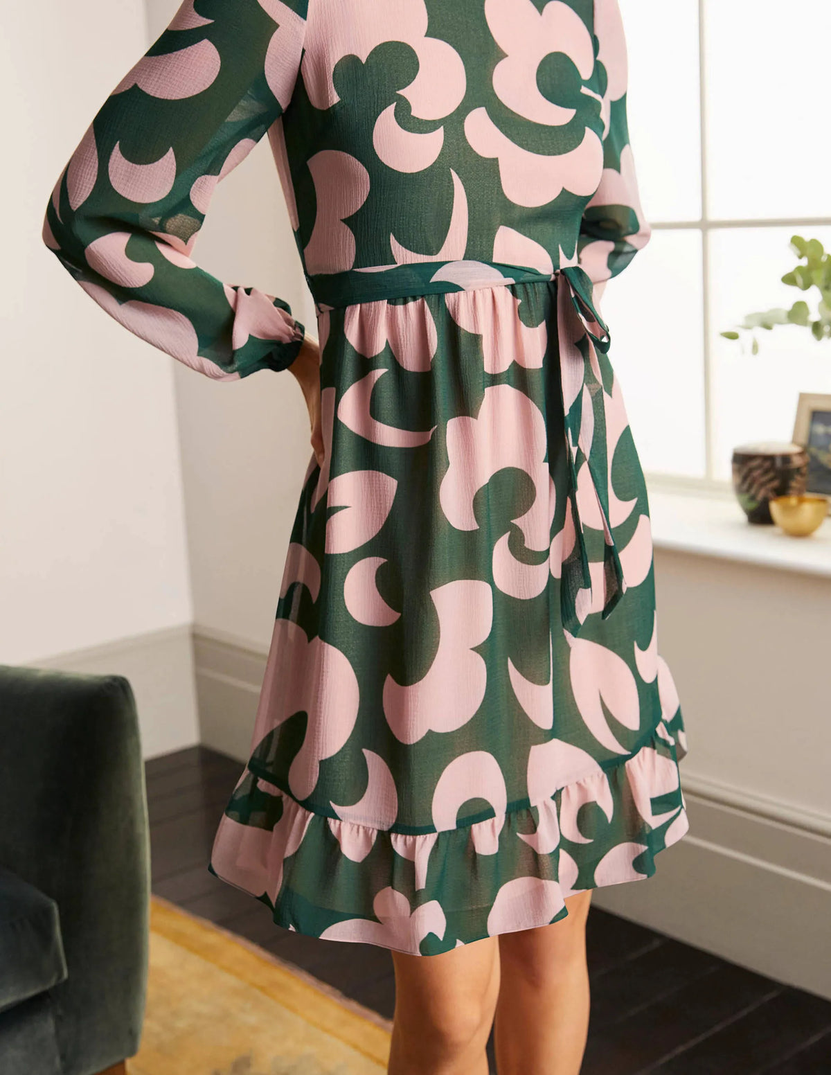 Lottie Belted Dress-Palm Leaf, Dream Cloud