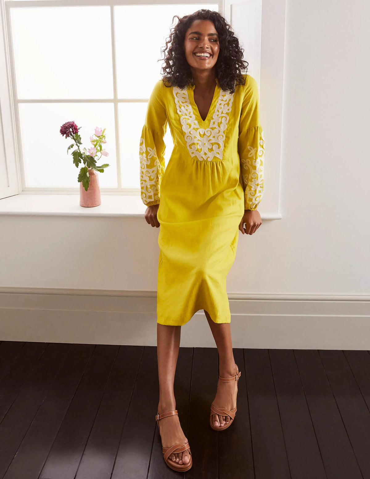 Leonie Linen Dress-Chartreuse