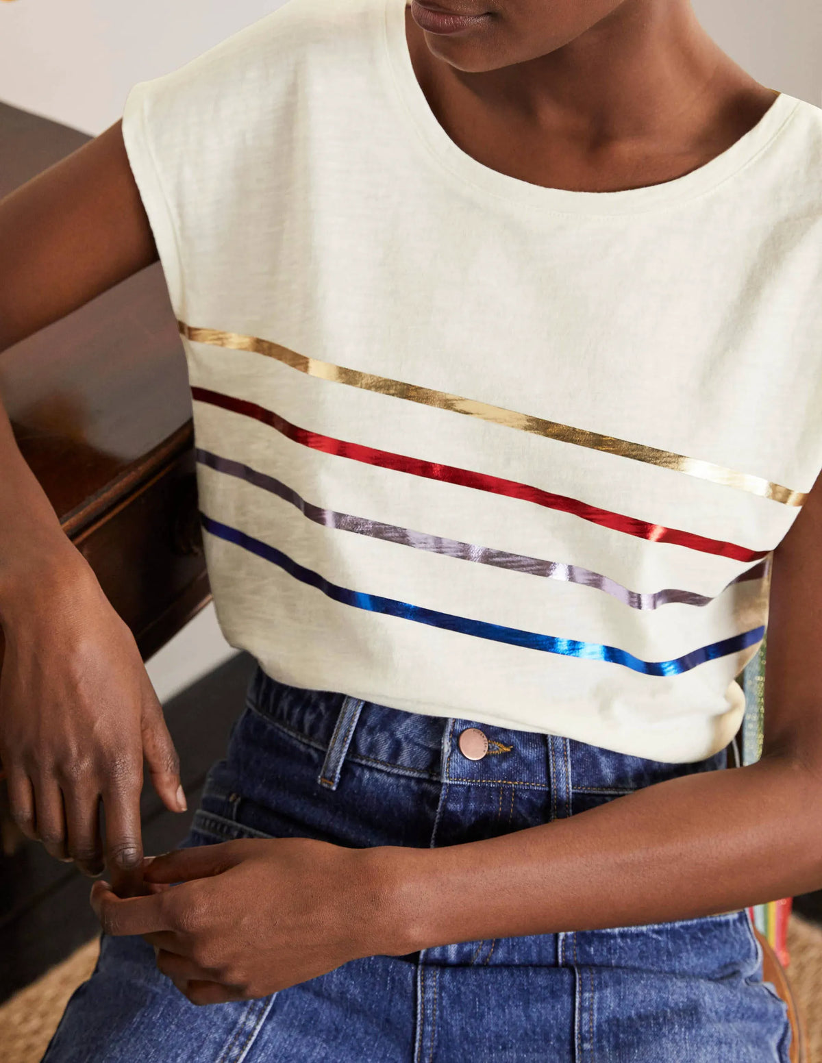 Robyn Jersey Tee-Rainbow Foil Stripe