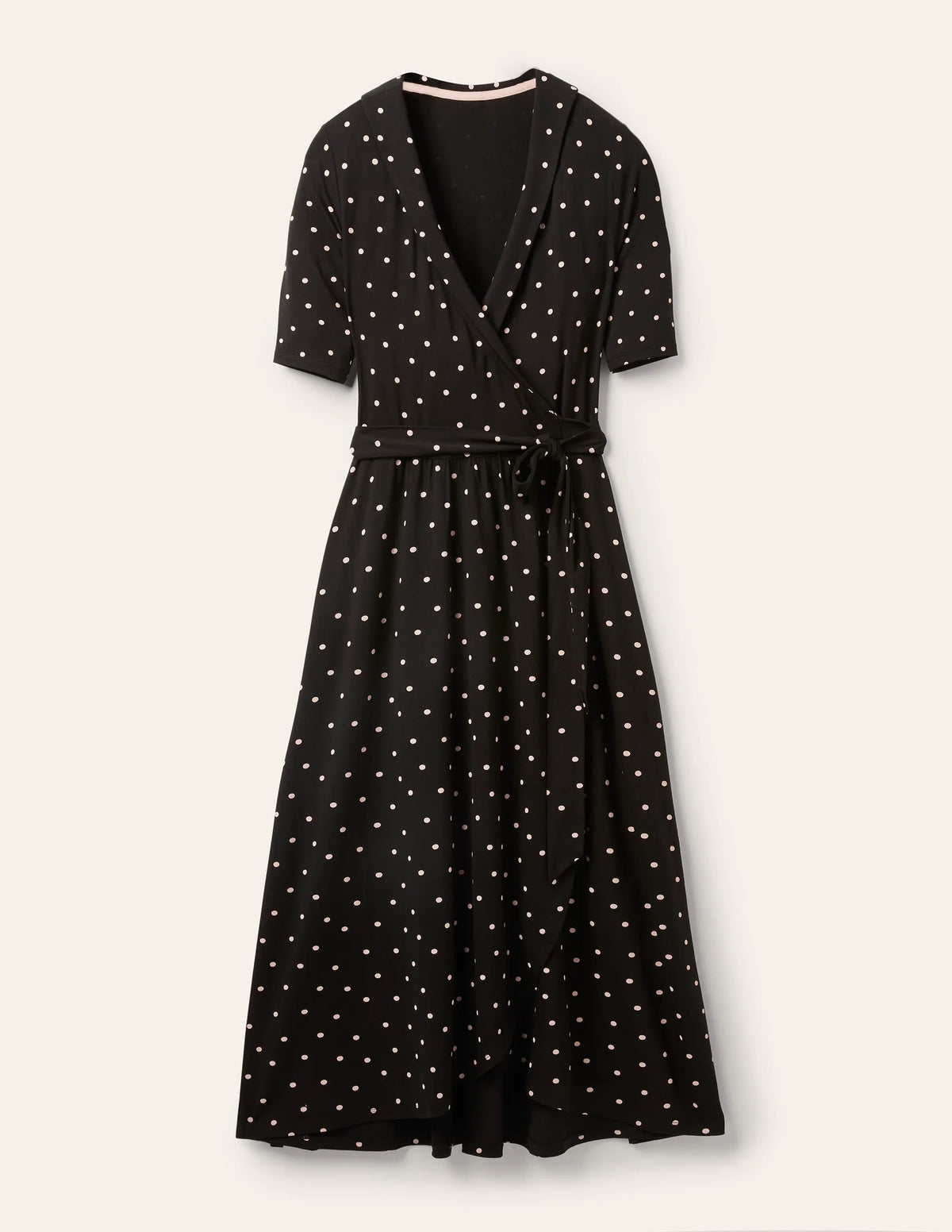 Lavinia Jersey Wrap Dress-Black, Polka Dot