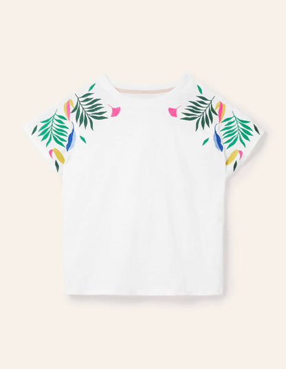 Lena Embroidered Jersey Tee-White, Multi Embroidery
