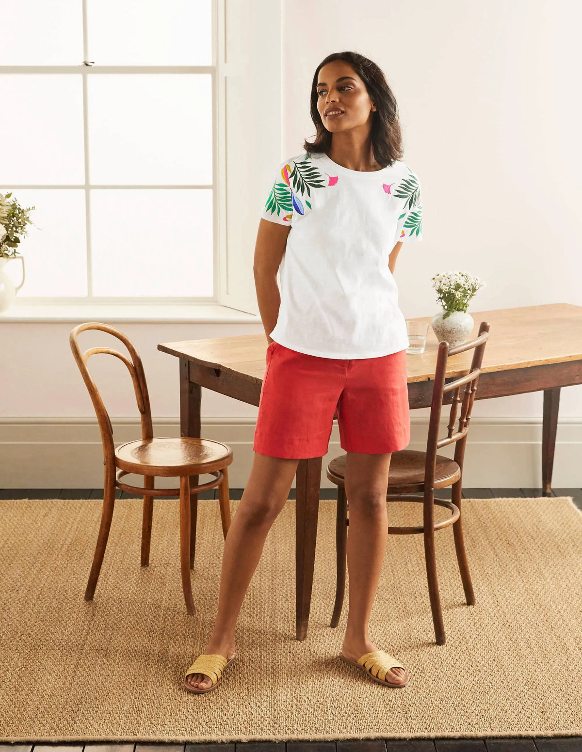 Lena Embroidered Jersey Tee-White, Multi Embroidery