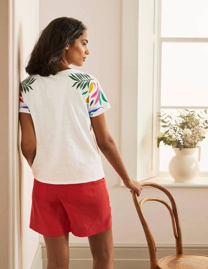 Lena Embroidered Jersey Tee-White, Multi Embroidery