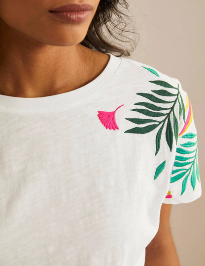 Lena Embroidered Jersey Tee-White, Multi Embroidery