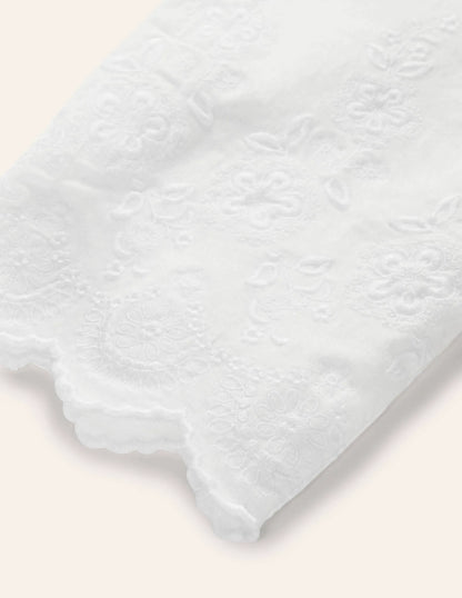 Slim Straight Ankle Skimmers-White Embroidered