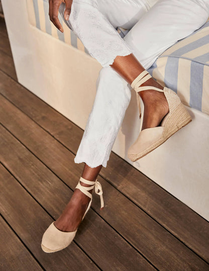 Slim Straight Ankle Skimmers-White Embroidered