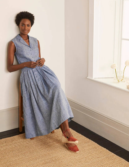 Lydia Linen Pleated Skirt-Chambray