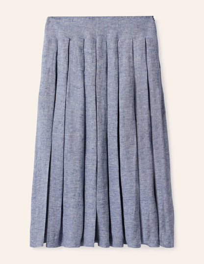 Lydia Linen Pleated Skirt-Chambray