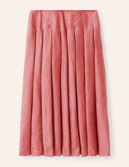 Lydia Linen Pleated Skirt-Dusty Red