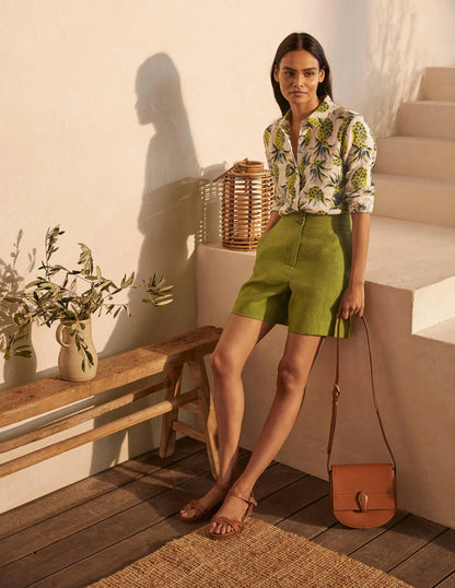Cornwall Linen Shorts-Pea