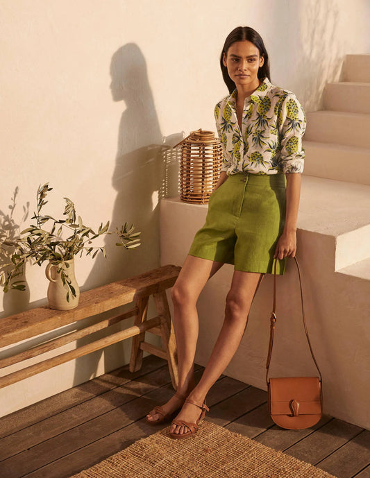 Cornwall Linen Shorts-Pea
