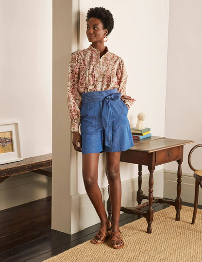 Elgin Paperbag Shorts-Chambray