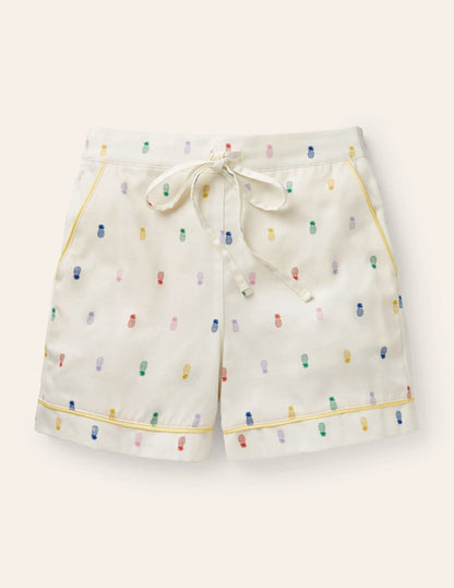 Cotton Pajama Shorts-Ivory, Pineapple Rainbow