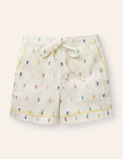 Cotton Pajama Shorts-Ivory, Pineapple Rainbow