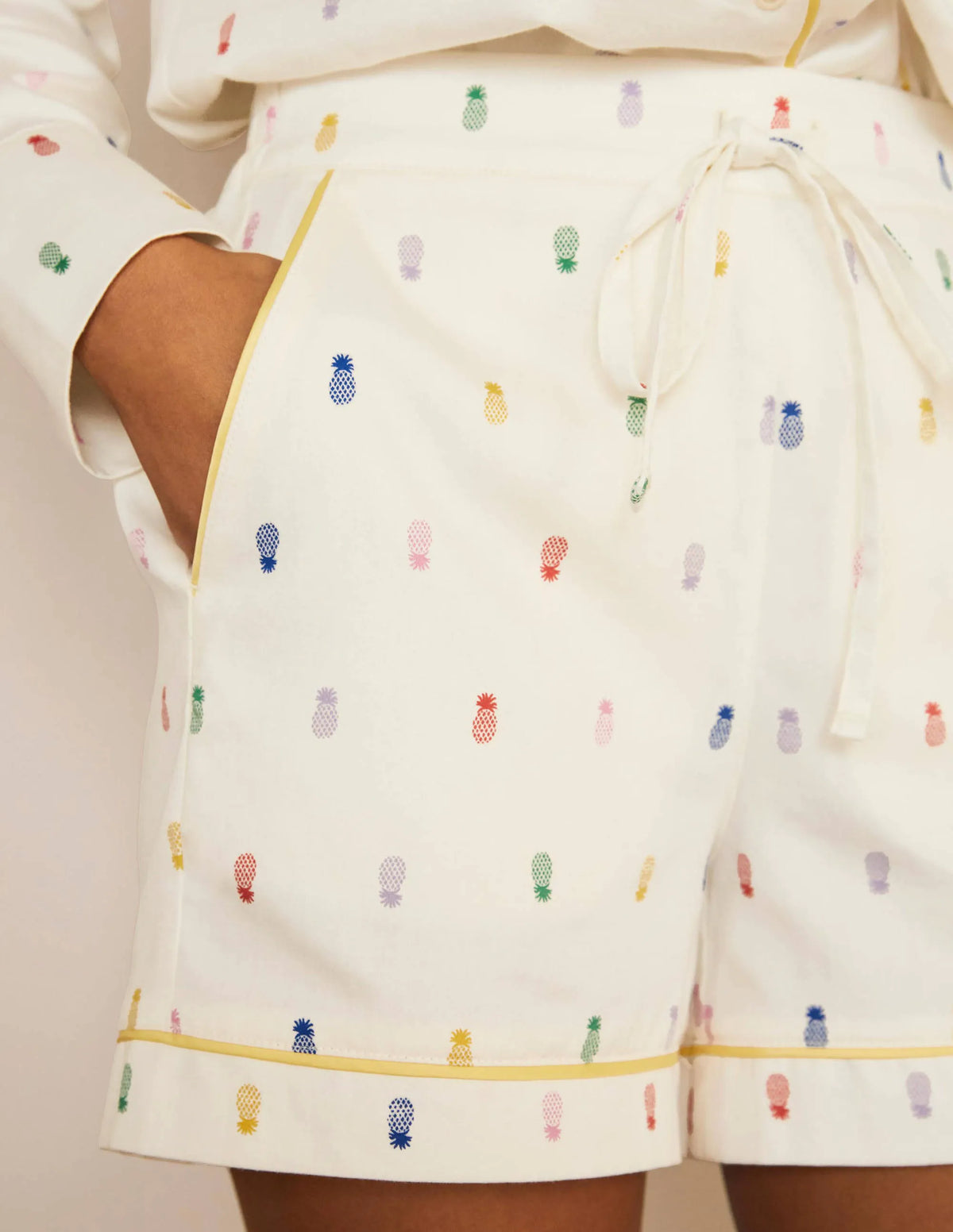 Cotton Pajama Shorts-Ivory, Pineapple Rainbow