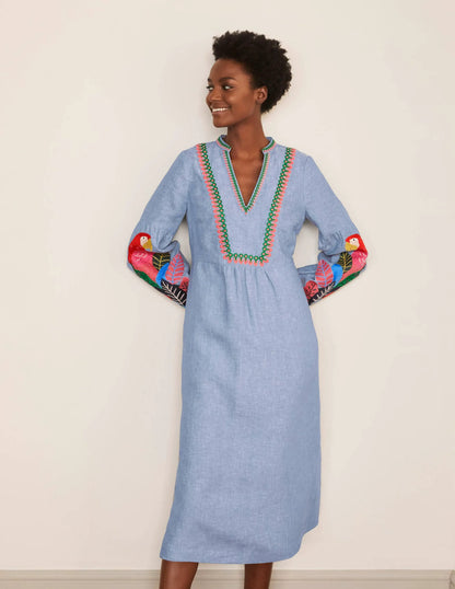 Leonie Linen Dress-Grey Blue Chambray