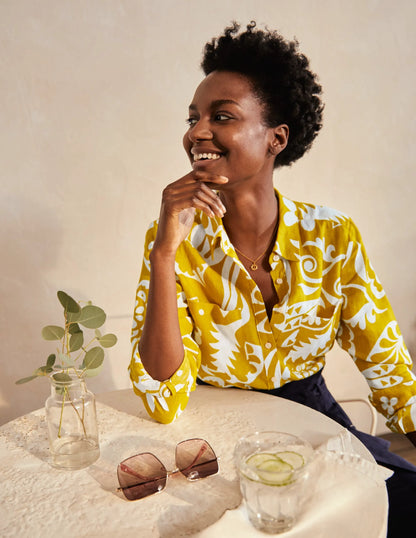 Linen Shirt-Chartreuse, Garden Tropic