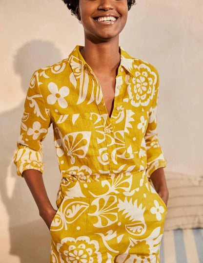 Linen Shirt-Chartreuse, Garden Tropic
