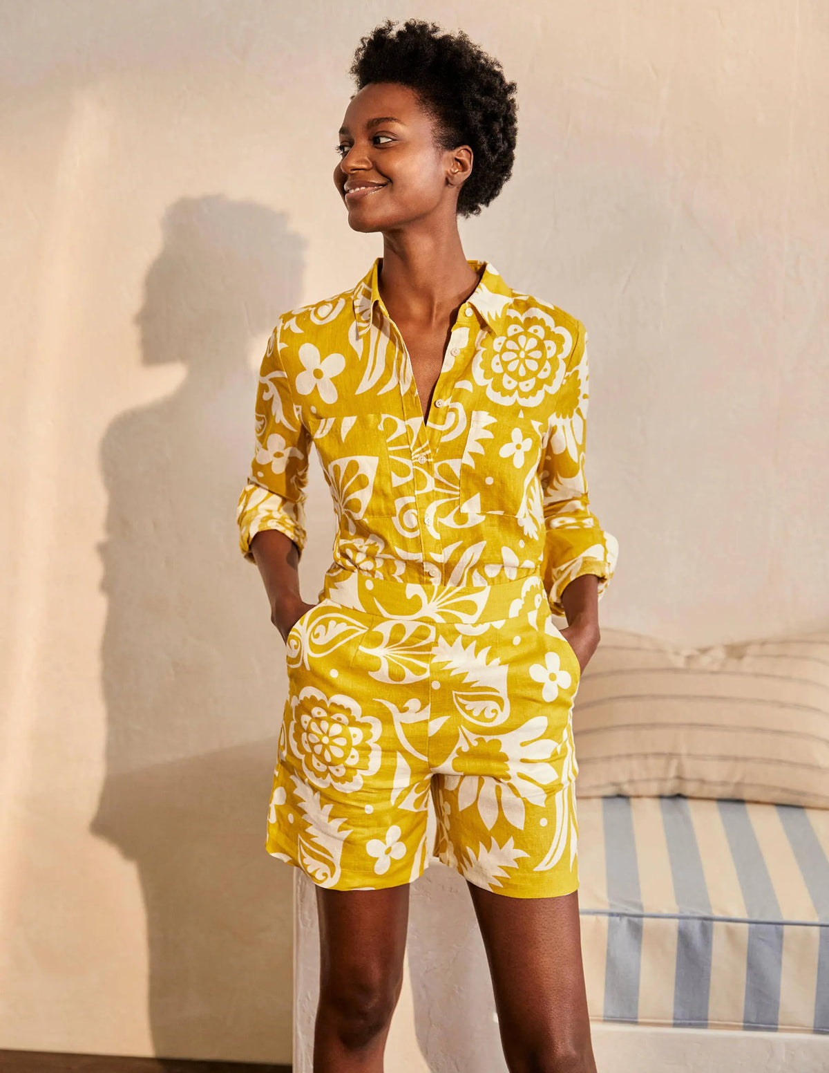 Linen Shirt-Chartreuse, Garden Tropic