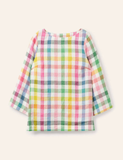 Laurie Linen Top-Party Pink Multigingham