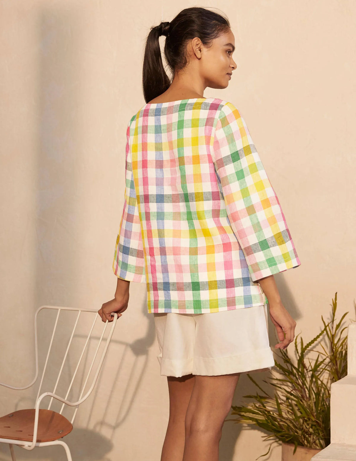 Laurie Linen Top-Party Pink Multigingham