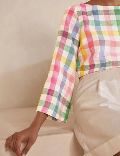 Laurie Linen Top-Party Pink Multigingham