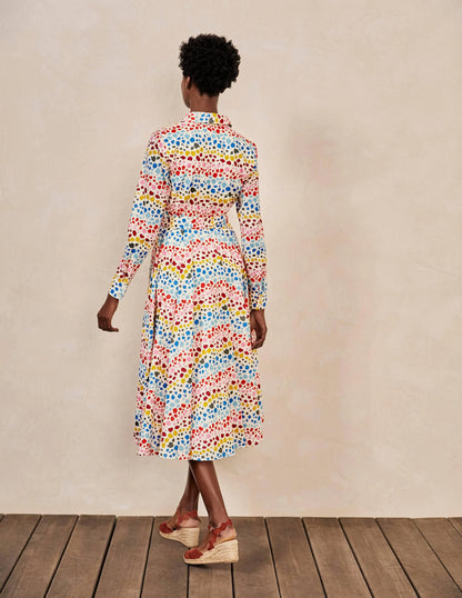 Kitty Midi Shirt Dress-Ivory, Multi Rainbow Leopard