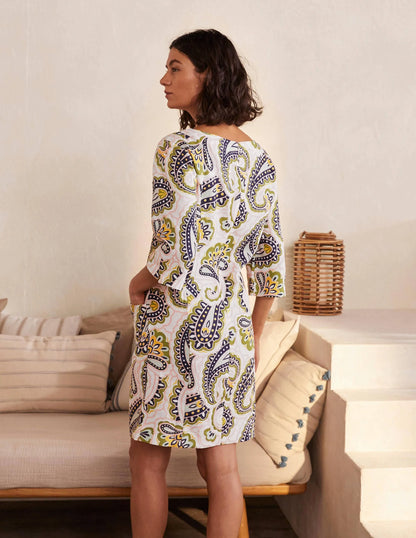 Laurie Linen Dress-Ivory, Summer Paisley