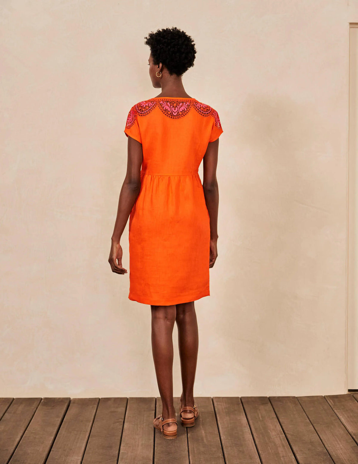 Fleur Embroidered Linen Dress-Satsuma