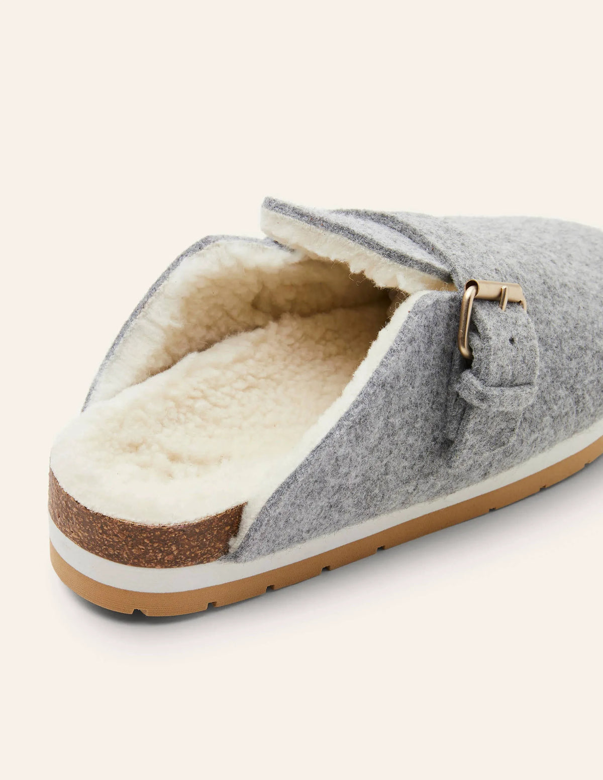 Borg Lined Mule Shoes-Grey Marl Felt