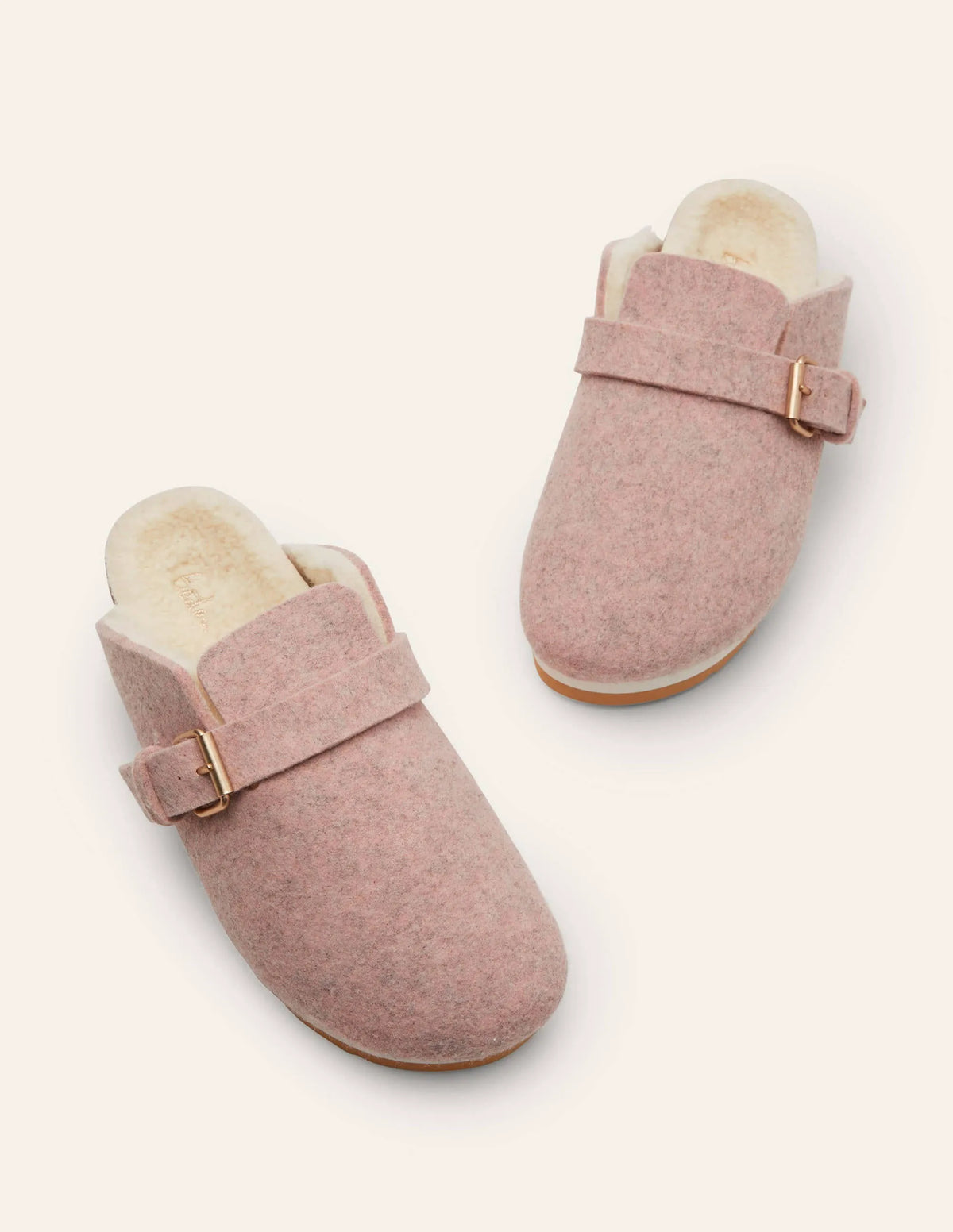 Borg Lined Mule Shoes-Pink Marl Felt
