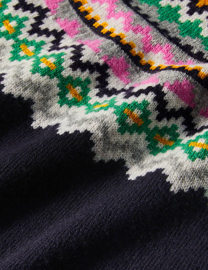 Millie Fair Isle Knitted Dress-Navy