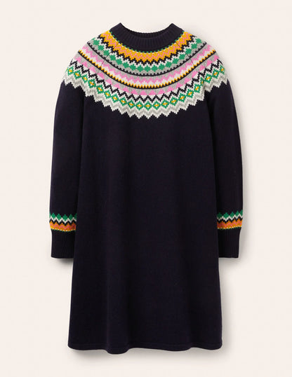 Millie Fair Isle Knitted Dress-Navy