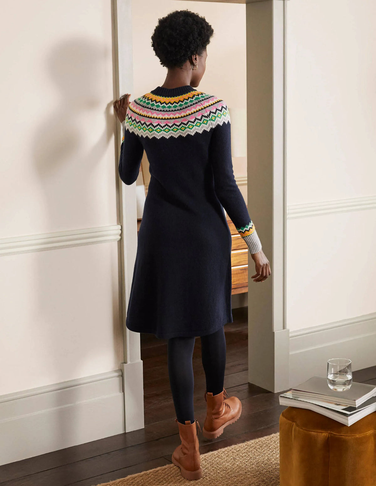 Millie Fair Isle Knitted Dress-Navy
