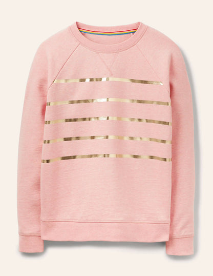 Printed Cotton Sweatshirt-Pink Marl, Gold Foil Stripe