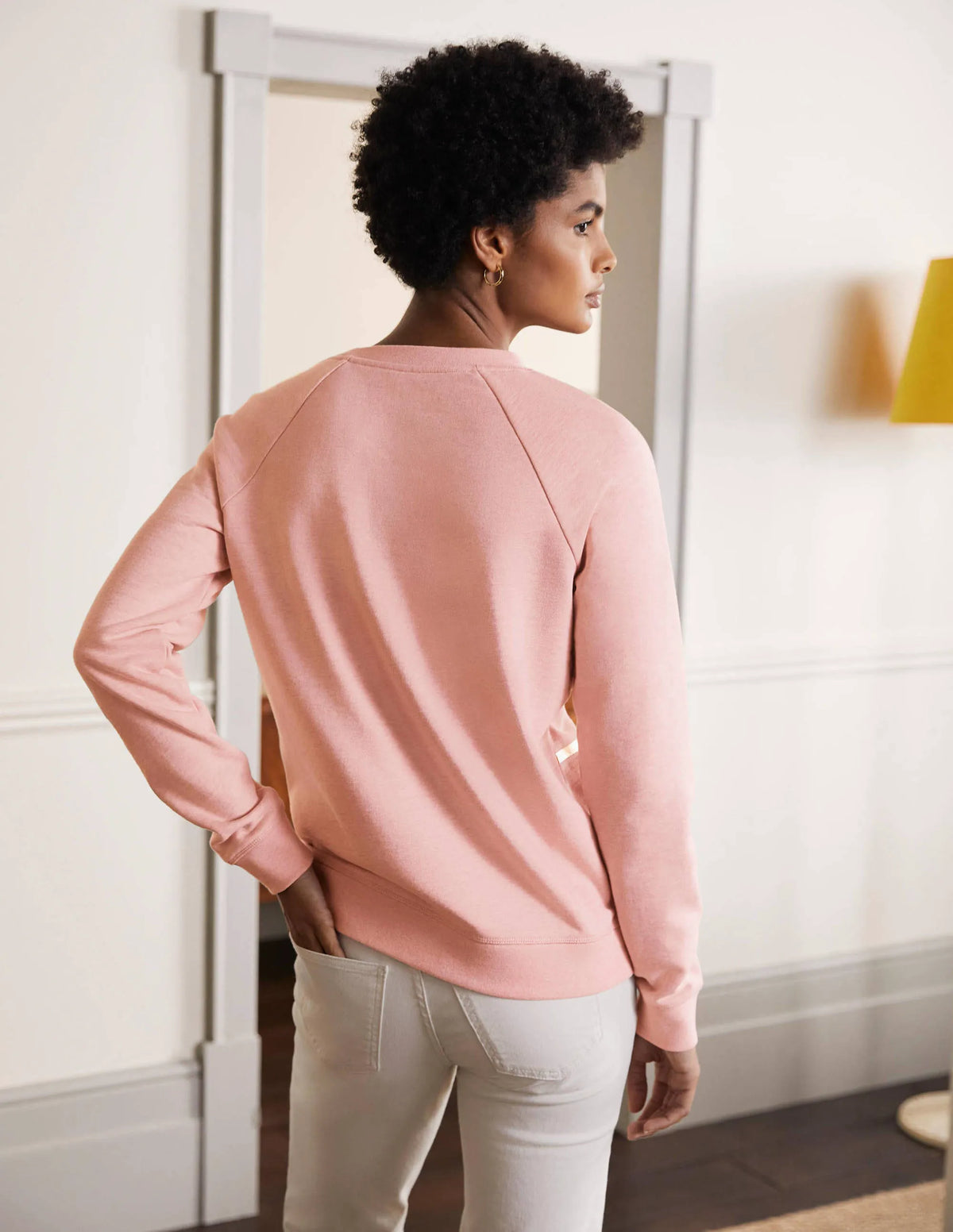 Printed Cotton Sweatshirt-Pink Marl, Gold Foil Stripe