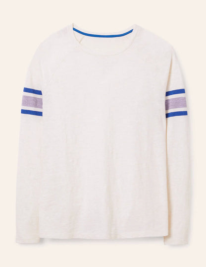 Lorna Baseball Top-Oatmeal Marl, Lurex Stripe