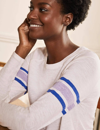 Lorna Baseball Top-Oatmeal Marl, Lurex Stripe