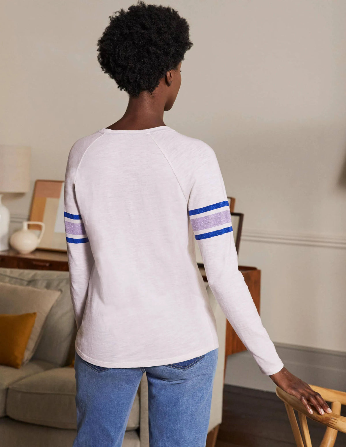 Lorna Baseball Top-Oatmeal Marl, Lurex Stripe