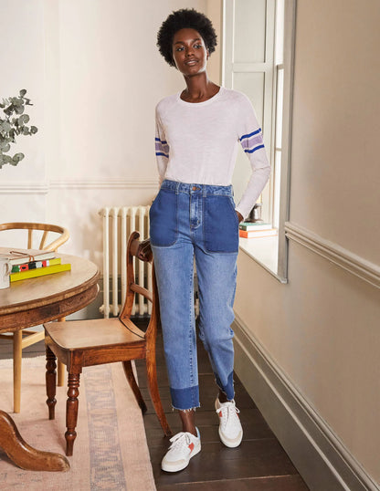 Lorna Baseball Top-Oatmeal Marl, Lurex Stripe