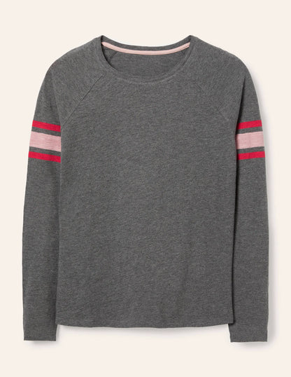 Lorna Baseball Top-Charcoal Marl, Lurex Stripe