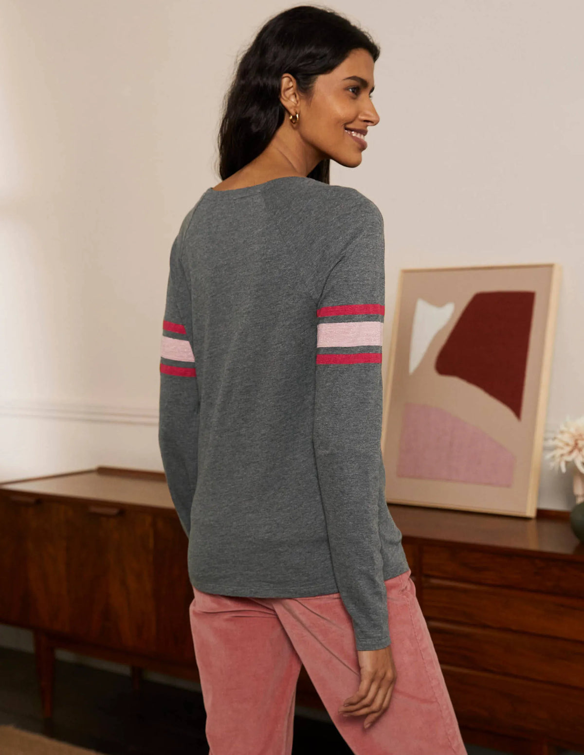 Lorna Baseball Top-Charcoal Marl, Lurex Stripe